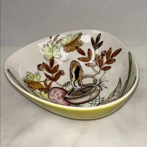 Mid Century Modern atomic ceramic salad pasta bowl hand painted mushrooms